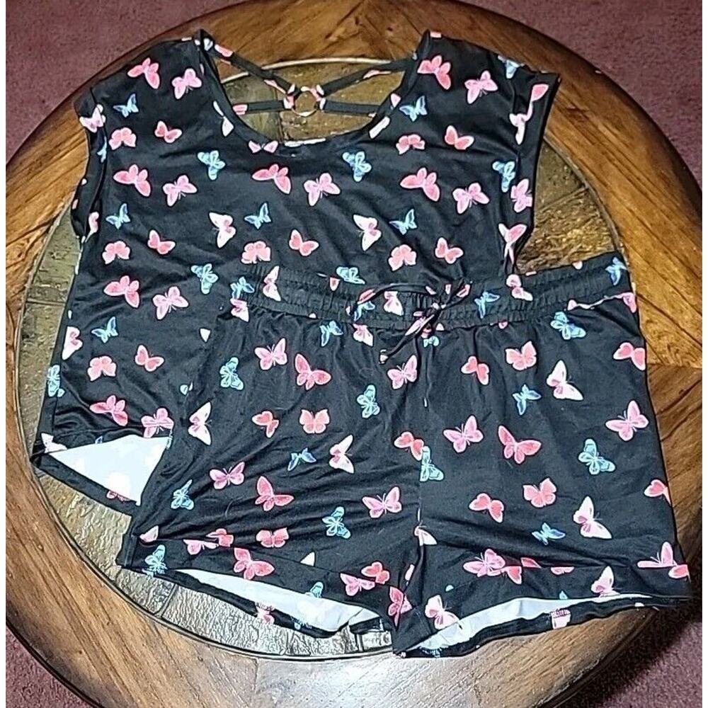 No Boundaries 2 pc Short Sleepwear Set Pajama Black Butterflies Juniors XXL (19)